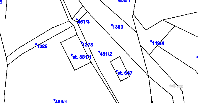 Parcela st. 451/2 v KÚ Hejnice, Katastrální mapa