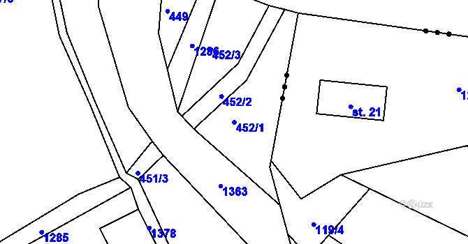 Parcela st. 452/1 v KÚ Hejnice, Katastrální mapa