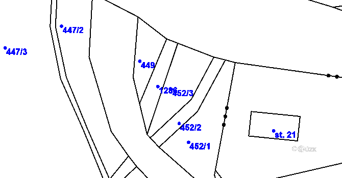 Parcela st. 452/3 v KÚ Hejnice, Katastrální mapa