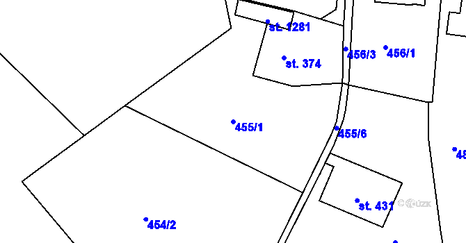 Parcela st. 455/1 v KÚ Hejnice, Katastrální mapa