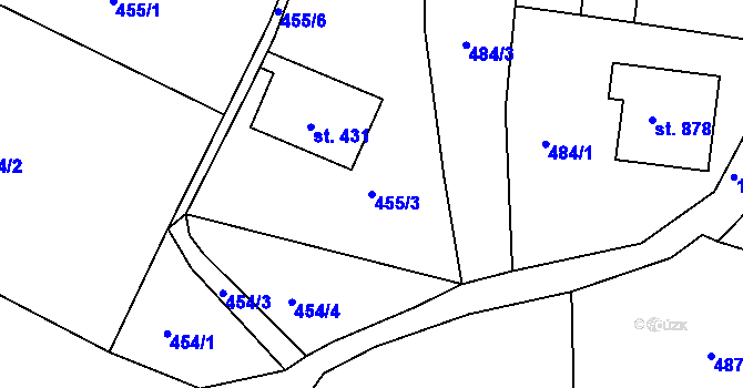 Parcela st. 455/3 v KÚ Hejnice, Katastrální mapa