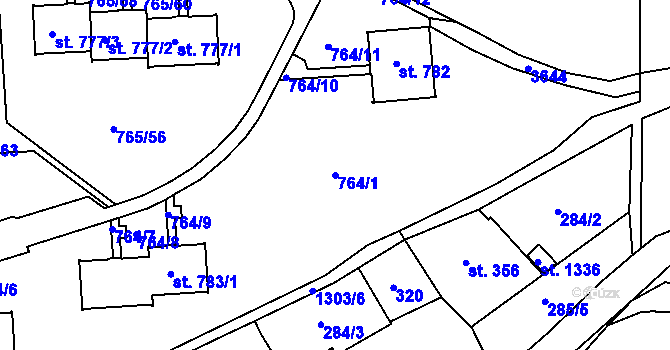 Parcela st. 764/1 v KÚ Hejnice, Katastrální mapa
