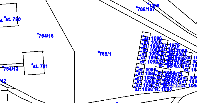 Parcela st. 765/1 v KÚ Hejnice, Katastrální mapa