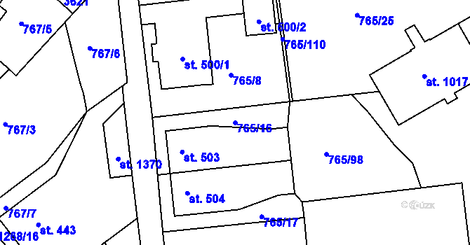 Parcela st. 765/16 v KÚ Hejnice, Katastrální mapa