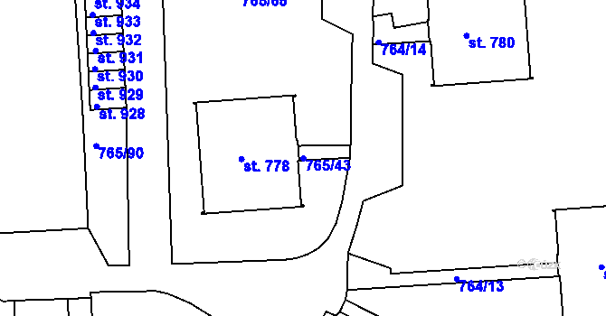 Parcela st. 765/43 v KÚ Hejnice, Katastrální mapa