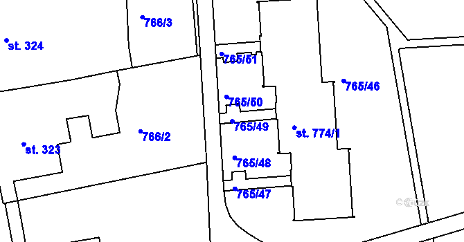 Parcela st. 765/49 v KÚ Hejnice, Katastrální mapa