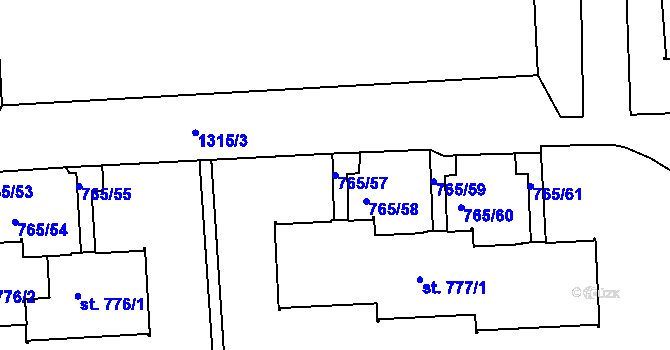 Parcela st. 765/57 v KÚ Hejnice, Katastrální mapa