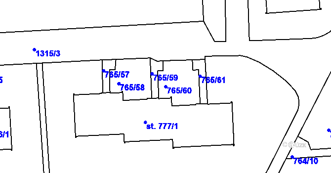 Parcela st. 765/60 v KÚ Hejnice, Katastrální mapa
