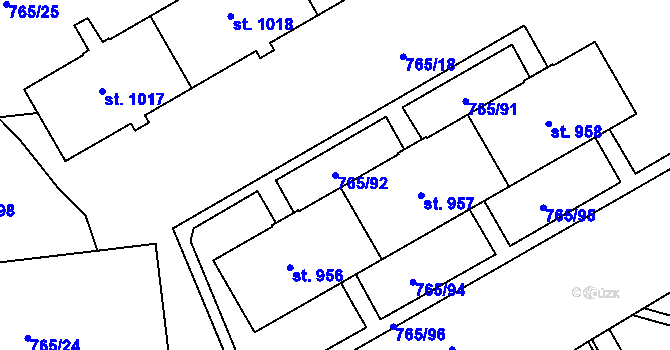 Parcela st. 765/92 v KÚ Hejnice, Katastrální mapa