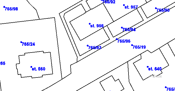 Parcela st. 765/93 v KÚ Hejnice, Katastrální mapa