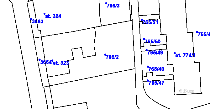 Parcela st. 766/2 v KÚ Hejnice, Katastrální mapa