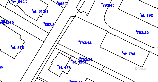 Parcela st. 793/14 v KÚ Hejnice, Katastrální mapa
