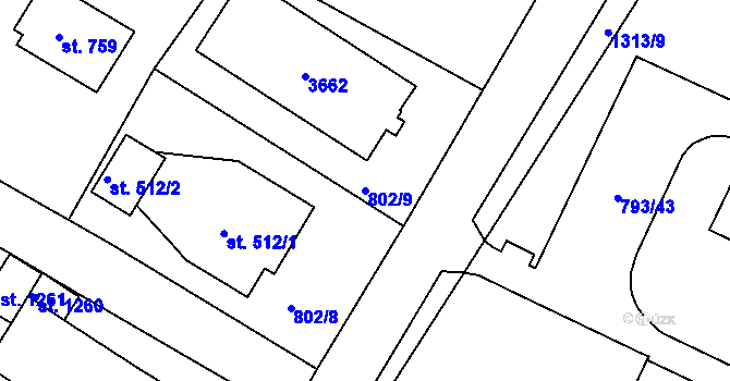 Parcela st. 802/9 v KÚ Hejnice, Katastrální mapa