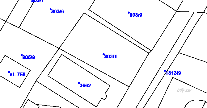 Parcela st. 803/1 v KÚ Hejnice, Katastrální mapa