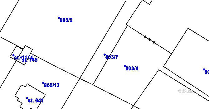 Parcela st. 803/7 v KÚ Hejnice, Katastrální mapa