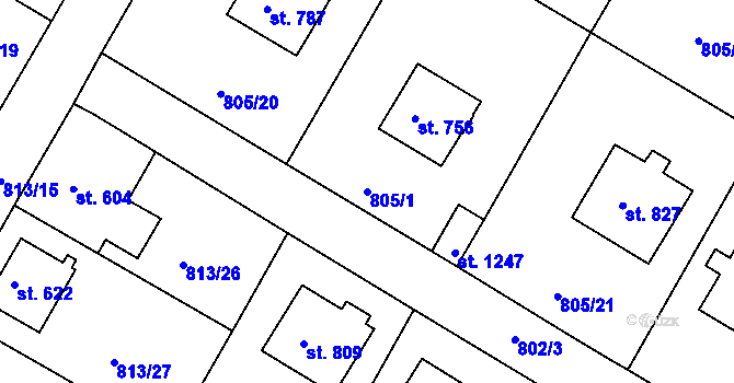 Parcela st. 805/1 v KÚ Hejnice, Katastrální mapa