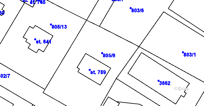 Parcela st. 805/9 v KÚ Hejnice, Katastrální mapa