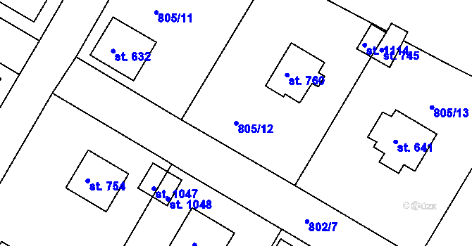 Parcela st. 805/12 v KÚ Hejnice, Katastrální mapa