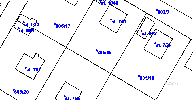 Parcela st. 805/18 v KÚ Hejnice, Katastrální mapa