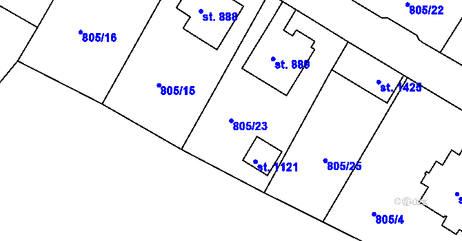 Parcela st. 805/23 v KÚ Hejnice, Katastrální mapa