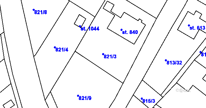 Parcela st. 821/3 v KÚ Hejnice, Katastrální mapa