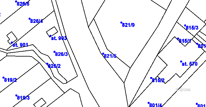 Parcela st. 821/5 v KÚ Hejnice, Katastrální mapa