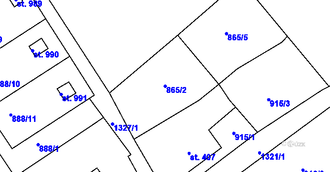 Parcela st. 865/2 v KÚ Hejnice, Katastrální mapa