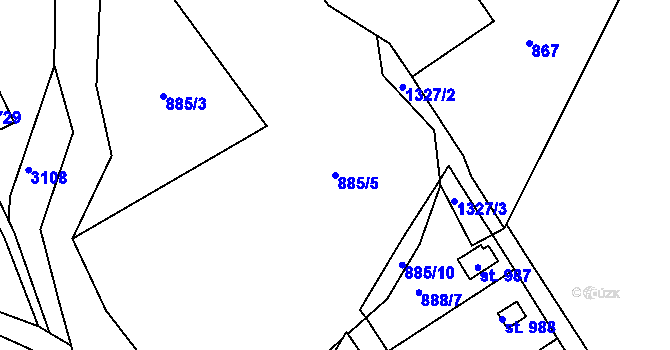 Parcela st. 885/5 v KÚ Hejnice, Katastrální mapa