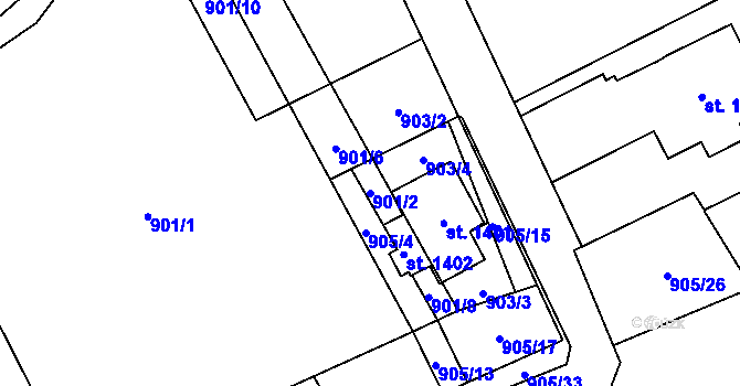 Parcela st. 901/2 v KÚ Hejnice, Katastrální mapa