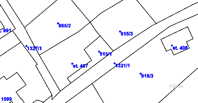 Parcela st. 915/1 v KÚ Hejnice, Katastrální mapa