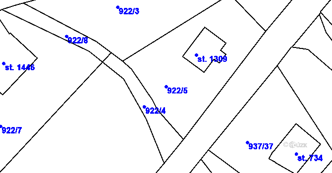 Parcela st. 922/5 v KÚ Hejnice, Katastrální mapa
