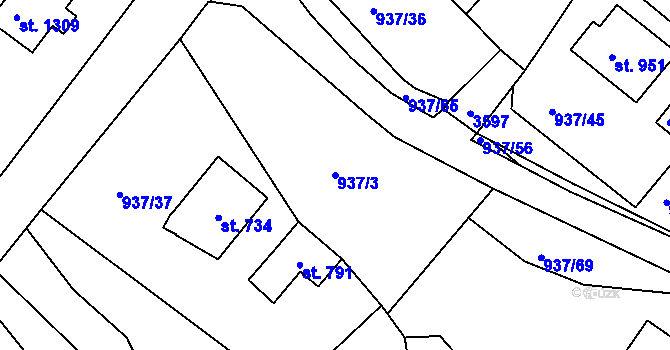 Parcela st. 937/3 v KÚ Hejnice, Katastrální mapa