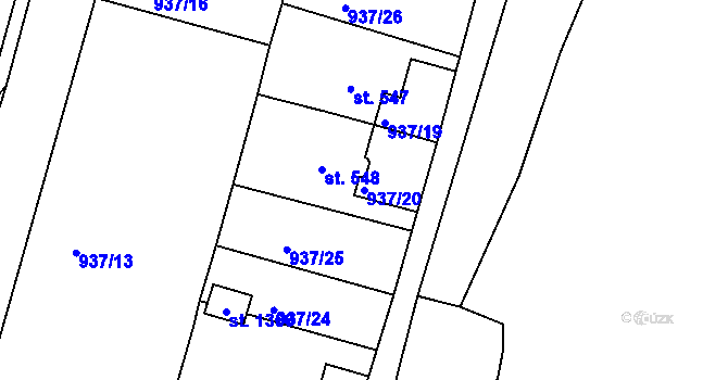 Parcela st. 937/20 v KÚ Hejnice, Katastrální mapa