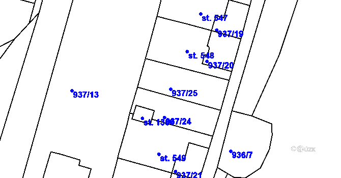 Parcela st. 937/25 v KÚ Hejnice, Katastrální mapa
