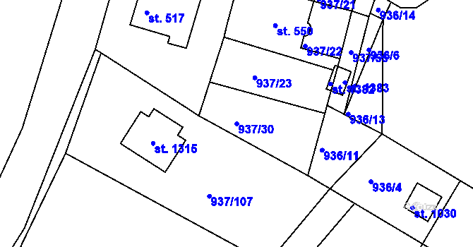 Parcela st. 937/30 v KÚ Hejnice, Katastrální mapa