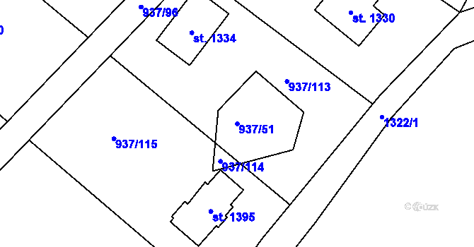 Parcela st. 937/51 v KÚ Hejnice, Katastrální mapa