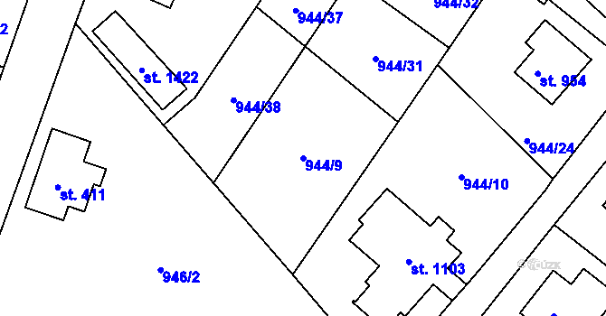 Parcela st. 944/9 v KÚ Hejnice, Katastrální mapa