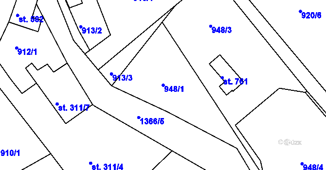 Parcela st. 948/1 v KÚ Hejnice, Katastrální mapa