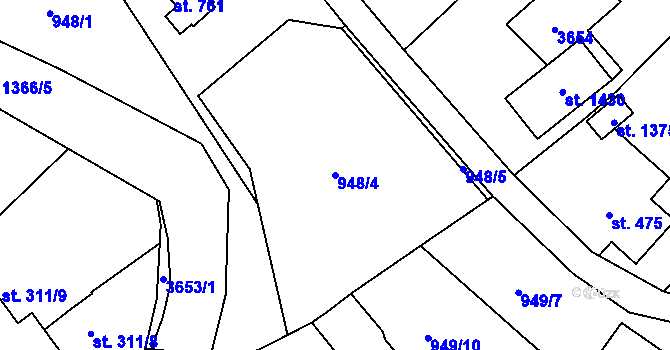 Parcela st. 948/4 v KÚ Hejnice, Katastrální mapa