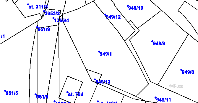 Parcela st. 949/1 v KÚ Hejnice, Katastrální mapa