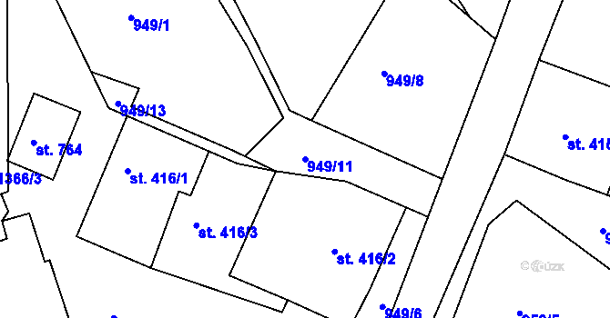 Parcela st. 949/11 v KÚ Hejnice, Katastrální mapa