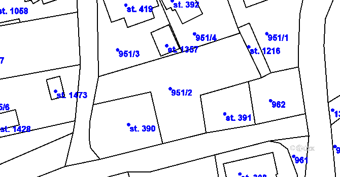 Parcela st. 951/2 v KÚ Hejnice, Katastrální mapa