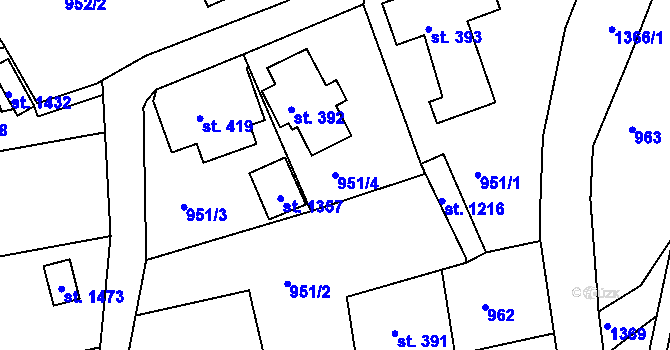 Parcela st. 951/4 v KÚ Hejnice, Katastrální mapa