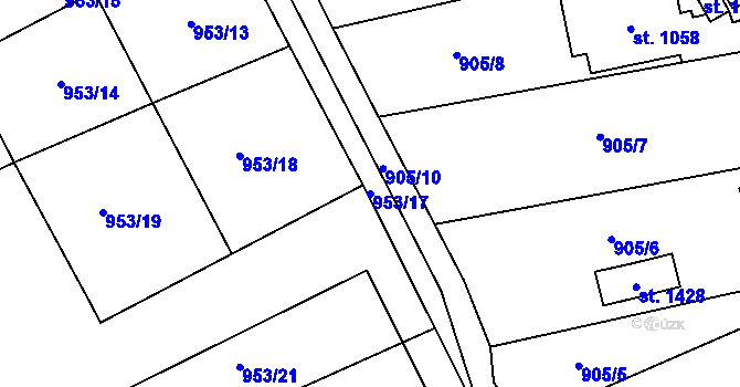Parcela st. 953/17 v KÚ Hejnice, Katastrální mapa