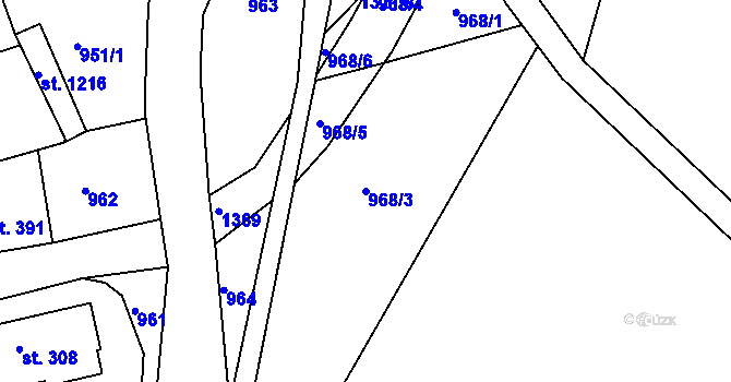Parcela st. 968/3 v KÚ Hejnice, Katastrální mapa