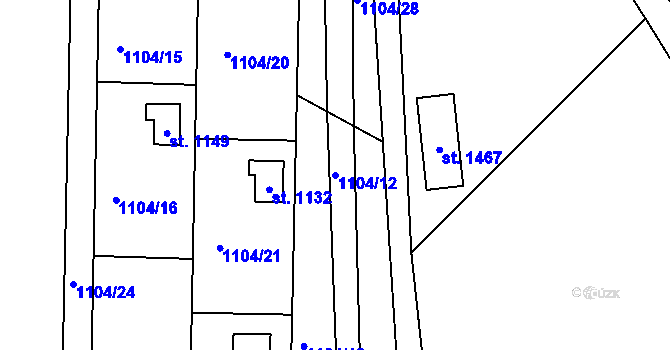 Parcela st. 1104/12 v KÚ Hejnice, Katastrální mapa