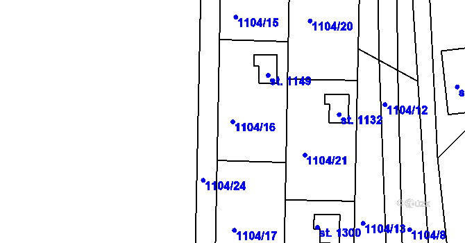 Parcela st. 1104/16 v KÚ Hejnice, Katastrální mapa