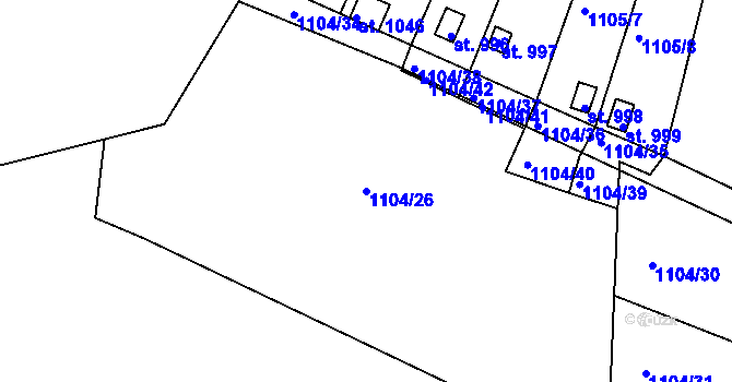 Parcela st. 1104/26 v KÚ Hejnice, Katastrální mapa