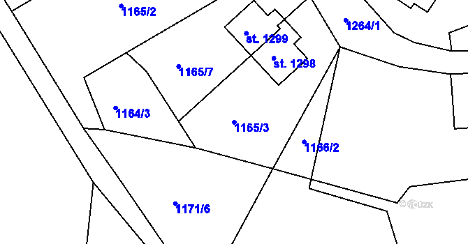 Parcela st. 1165/3 v KÚ Hejnice, Katastrální mapa