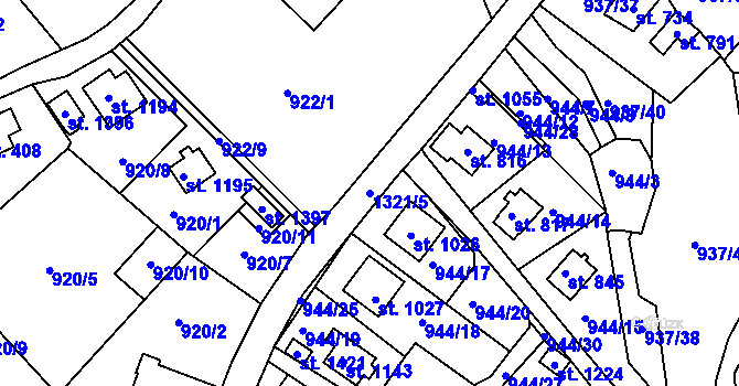 Parcela st. 1321/5 v KÚ Hejnice, Katastrální mapa